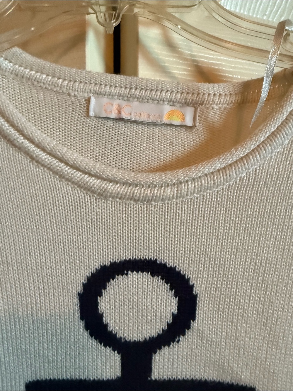 C&C California Cream Crewneck Sweater with Navy Anchor